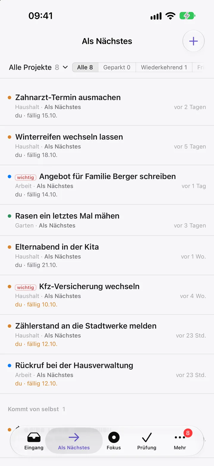 Takt on iPhone: the Up Next station with tasks by project